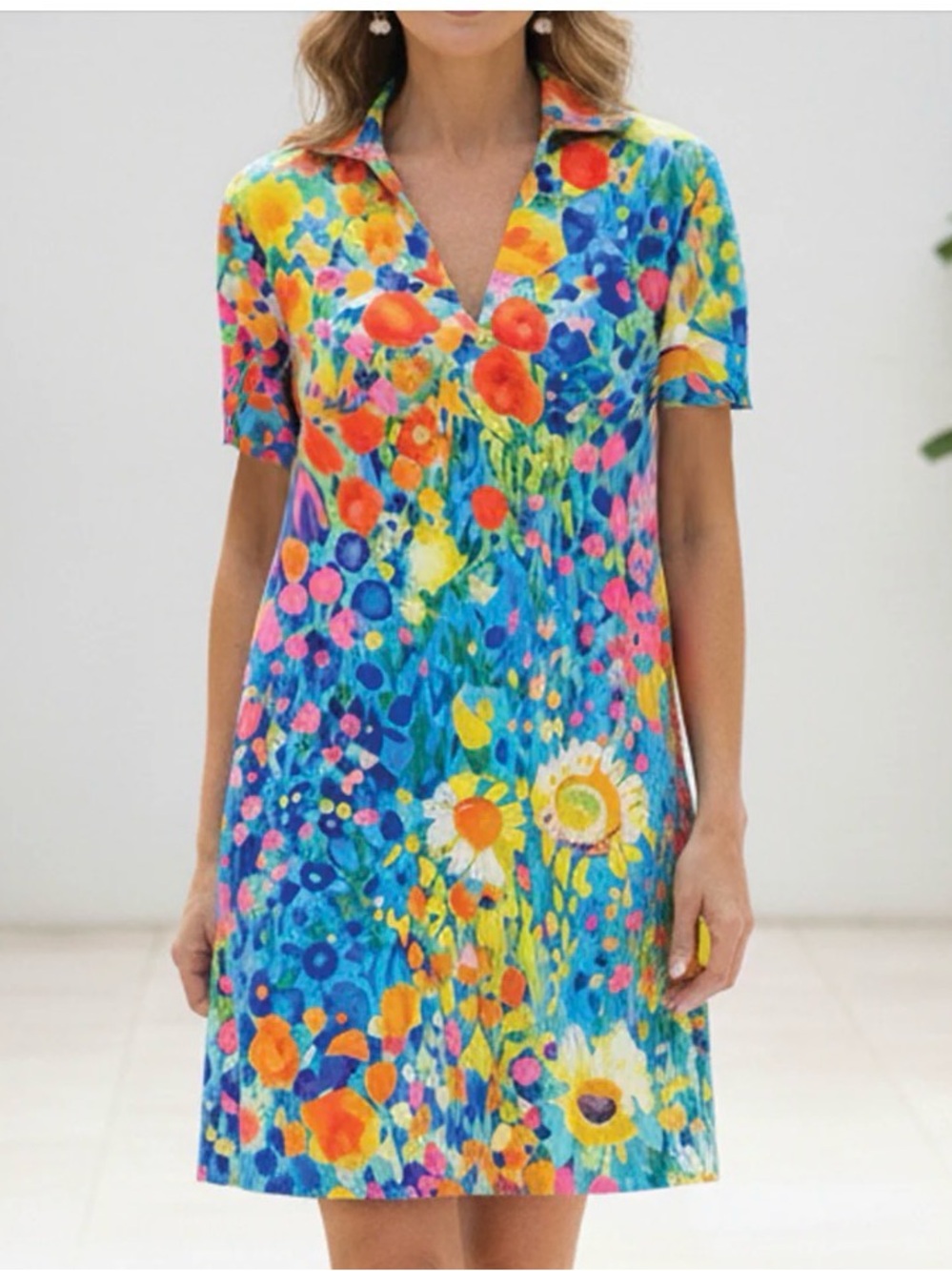 Eleanor Vibrant Blue Floral Collared Mini Dress